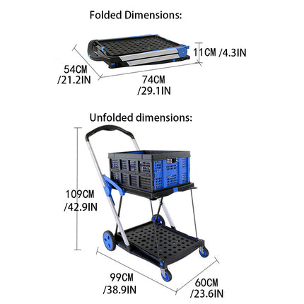 2 Tier Multi Functional Foldable Trolley Portable Storage Cart For Home Outdoor