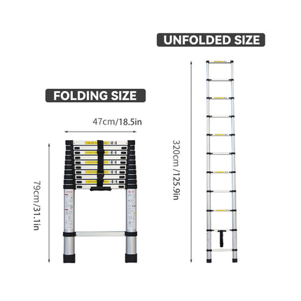 Retractable Ladder 320/380cm Aluminium Alloy Anti-Slip Striper Pedals Stable