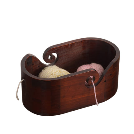 Vintage Solid Wood Oval Yarn Bowl for Knitting with Single or Double Spiral