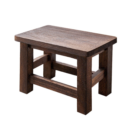 Solid Wood Low Stool Vintage Shoe Changing Home Entryway Retro Footstool Brown