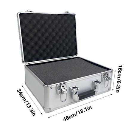 Aluminium storage case dimensions 46cm x 34cm x 16cm (18.1 x 13.3 x 6.2 inches) with foam interior