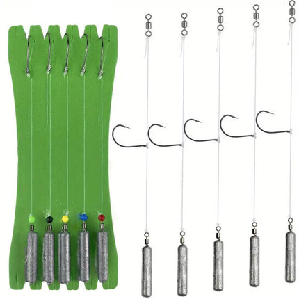 5 Pack Fishing Drop Hook Lead Sinker Bait Rig Board Tackle Accessories Set