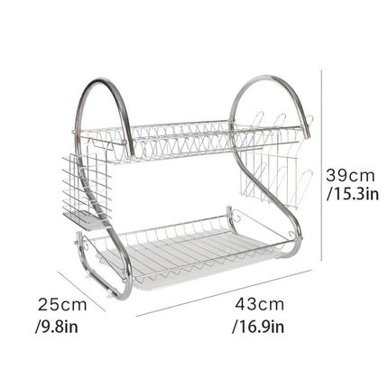 2 Tier Dish Drying Rack Kitchen Countertop Tableware Storage Organizer Holder