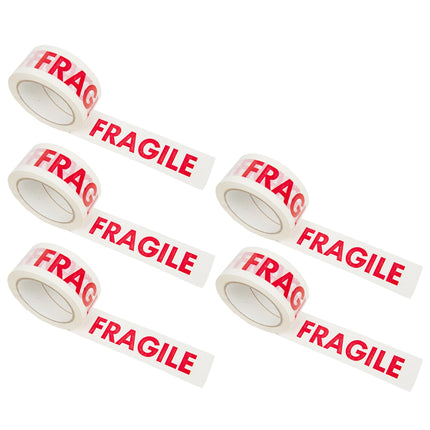 Fragile Warning Tape 5 Rolls 4.8cm x 100m White Red Print for Packing Moving