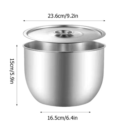 Food-Grade Stainless Steel Mixing Bowl with Lid - Deep Kitchen Prep Basin