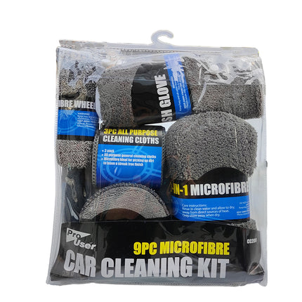 9PCS Car Cleaning Kit Microfiber Towel Wax Sponge Wheel Brush Gloves Set Use