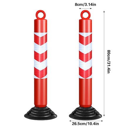 Reflective Warning Post 2PCS 80cm Detachable Rubber Base Red White Safety