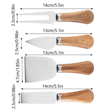 4 Piece Stainless Steel Cheese Knife Set Sharp Blades Ergonomic Handles Durable