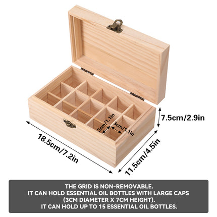 Large Capacity Solid Wood Essential Oil Storage Box 15 Grid Organizer Durable