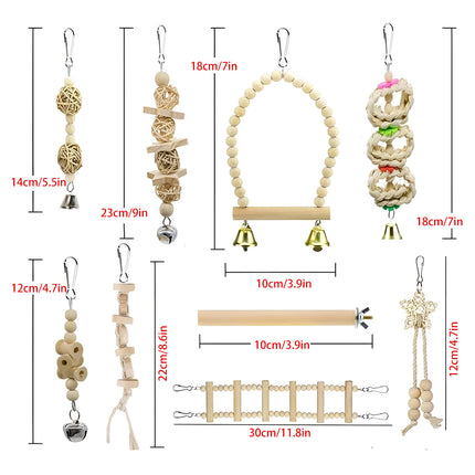 Bird Chew Toys Wooden Color 9-Piece Set Swing Hanging Bridge for Parrots AUS