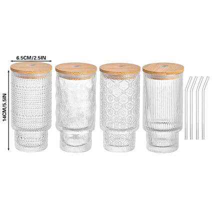 4PCS 11OZ Juice Cup with Lid and Straw Creative Glass Drink Cup for Home Office