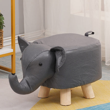 Cute Elephant Solid Wood Low Stool Shoe Changing Stool Durable for Home Entryway