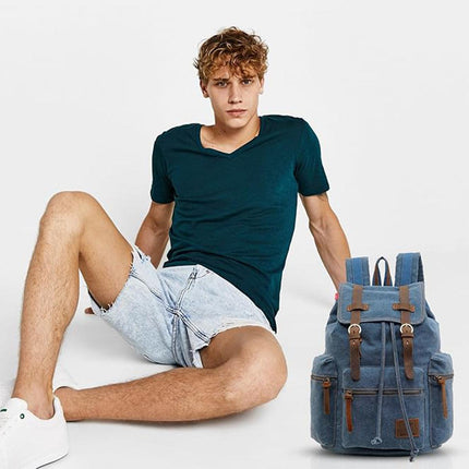 Stylish Blue Canvas Shoulder Bag Mens Travel Crossbody Messenger Tote Bag