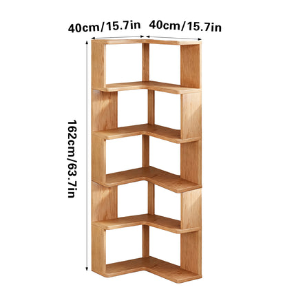 Solid Wood Corner Bookshelf for Home Floor Storage Shelf Sturdy Space Saving