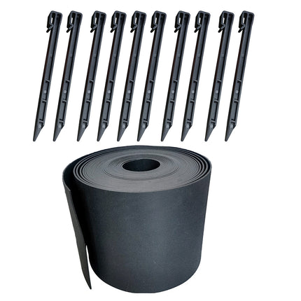 10m Garden Lawn Edging Border 10m Flexible PE Strip with Stakes Landscaping