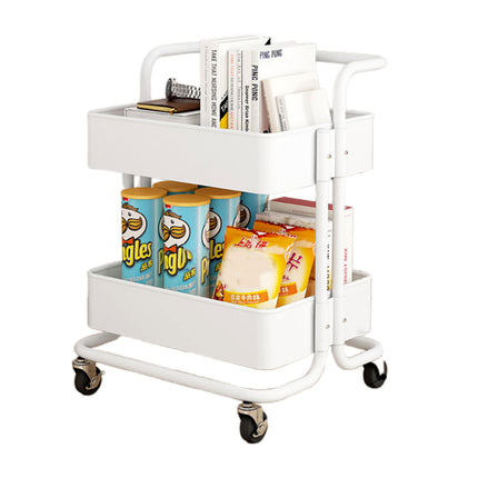2 Tier Trolley Cart Storage Utility Rack Swivel Shelf Organizer Green White