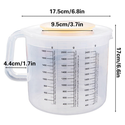 2.5L Plastic Baking Measuring Cup Splash Proof Graduated Mixing Bowl With Lid