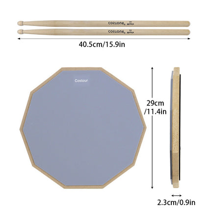 Drum Practice Pad Set 12 inch Maple Drumsticks Portable Carry Bag 3 Piece