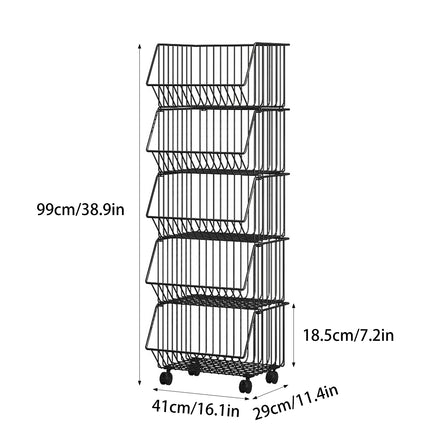 5-Layer Kitchen Storage Rack Rolling Cart Durable for Fruits Vegetables Pantry