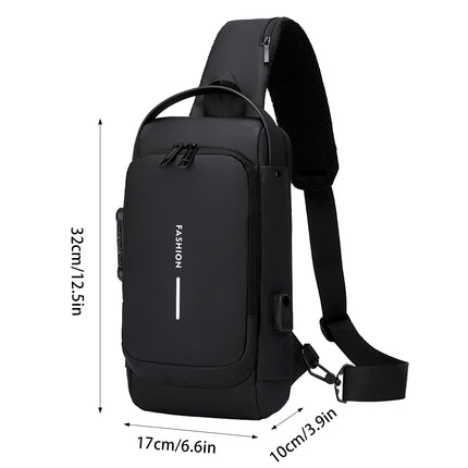 Multi-functional Combination Lock Chest Bag with USB Charging Port