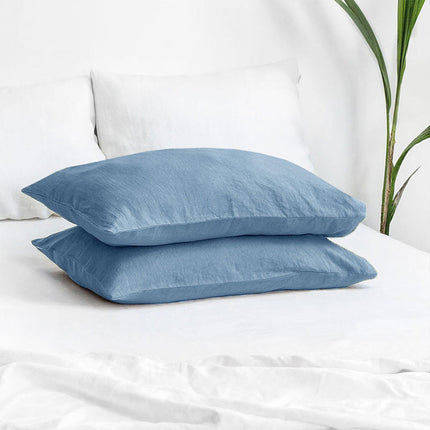 Pair of Linen Pillowcases Solid Color Envelope Style Bedding Pillow Cover Set