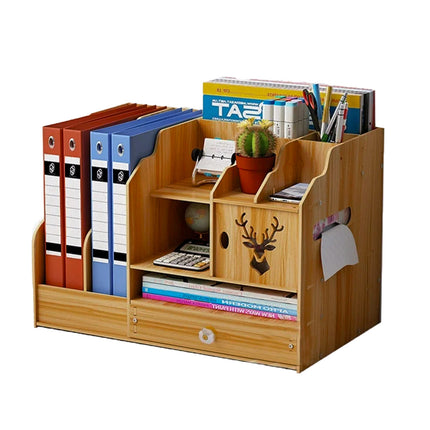 Wooden Desktop Storage Rack Office File Holder Organiser Drawer Black Wood Grain
