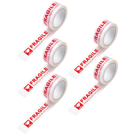 Fragile Handle With Care Tape 5 Rolls 4.8cm x 100m White Red for Packing Moving