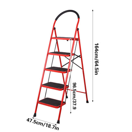 5 Step Folding Ladder Anti-Slip 150kg Load Capacity Durable Platform Step Ladder