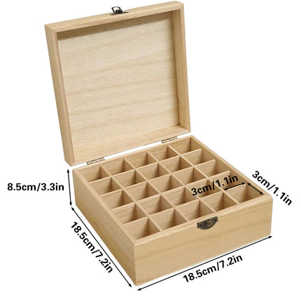 Essential Oil Storage Box Wooden 25 Compartment Organizer Container Bottles Case
