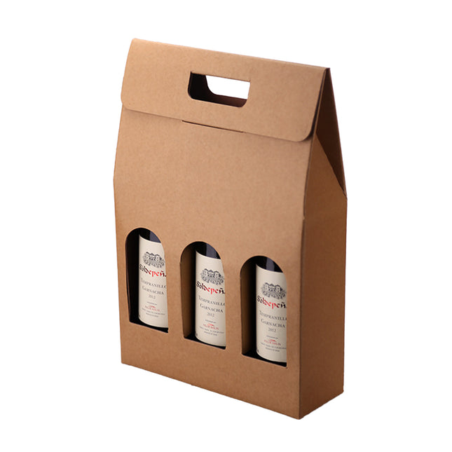 5PCS Handheld 3 Bottles Wine Gift Box Kraft Paper for Wine Bottles Gift Packaging