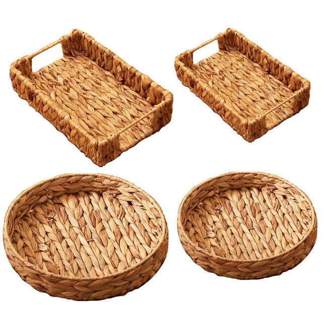 2pcs Rattan Fruit Tray Decorative Storage Trays Multipurpose Shelving Organizer