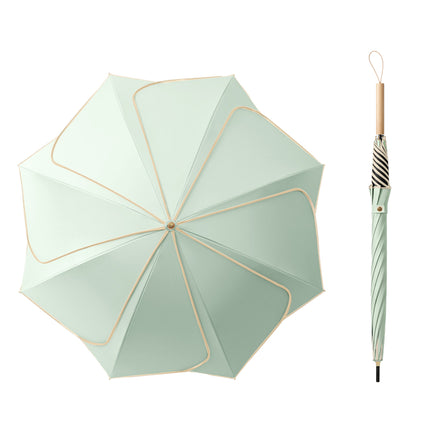 Long Handled Umbrella Petal Shape Dual Use Sun Rain 100cm Steel Wooden Handle