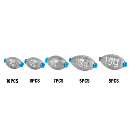 Egg Shaped Fishing Lead Sinker Plastic Core Raft Pole Weight Tackle Accessories
