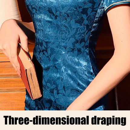 Blue Cheongsam Dress Long Retro Elegant Style Traditional Chinese Qipao Vintage
