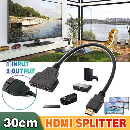 HDMI Splitter 1 In 2 Out Cable Adapter Converter 1080 Multi Display Duplicator - Aimall