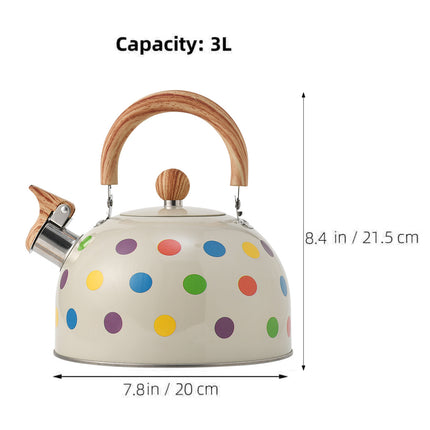 3L Stainless Steel Polka Dot Whistling Kettle Wooden Handle Gas Electric Stove