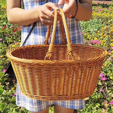 Portable Picnic Basket Imitation Rattan Storage Basket for Carrying and Picking