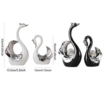 Swan Ceramic Tabletop Ornament Set Home Decor Figurine Gift Room Decoration Art