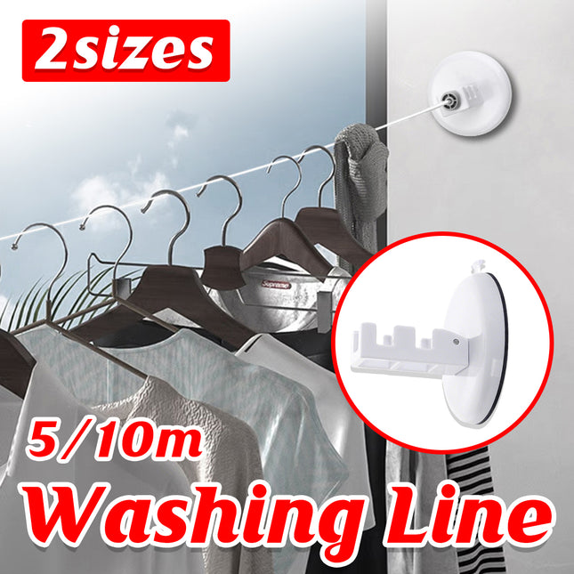 5m or 10m Wall-Mounted Suction Cup Clothesline Retractable Durable Sturdy Laundry