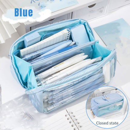 Large Capacity Japanese Style Student Stationery Bag Plain Colour Pen Case