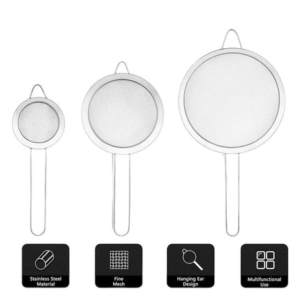 Premium 3pcs Stainless Steel Handheld Flour Sifter Mesh Strainer Funnel Set