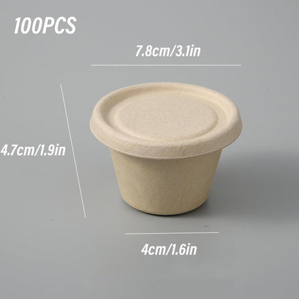 100PCS Biodegradable Pulp Sauce Cups Disposable Condiment Containers with Lids