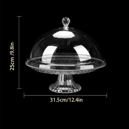 Transparent Fruit Plate with Lid Dustproof Display Stand Pedestal Fruit Bowl for Kitchen