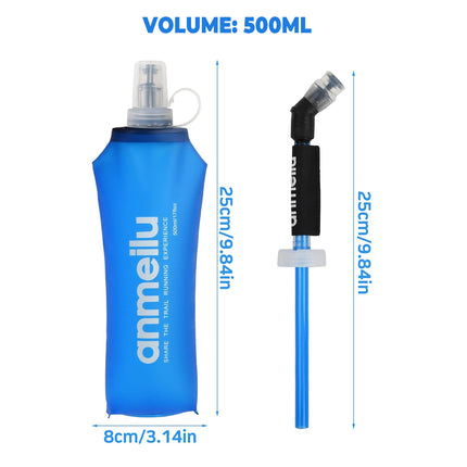 Collapsible Water Bottle 500ml Soft TPU with Straw Foldable Running Hiking