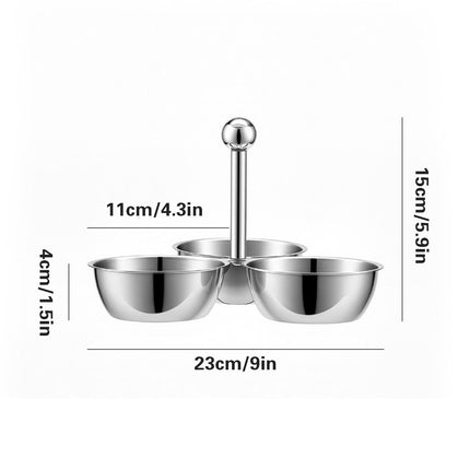 Stainless Steel 3 Bowl Snack Serving Tray Handle