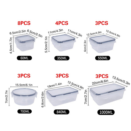 24PCS Kitchen Fridge Food Storage Containers Food Safe 60-1000ml Clear Stackable