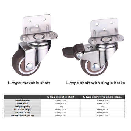L Type Furniture Casters 4pcs 90-Degree Right Angle Small Wheel Furniture Wheels