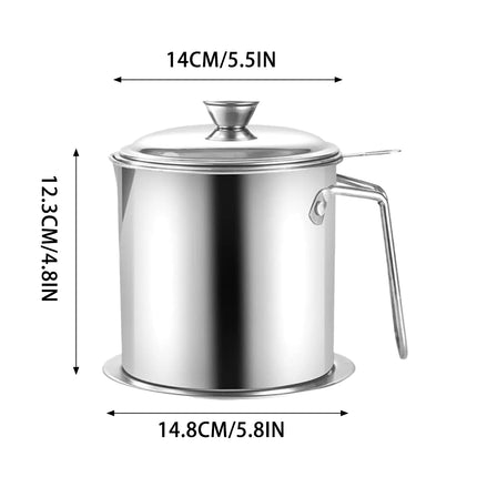 2L Large Capacity Stainless Steel Oil Filter Pot Leakproof Easy to Clean Durable