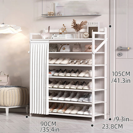 Bamboo Foldable Entryway Shoe Rack with Dust Curtain Home Apartment Shoe Storage