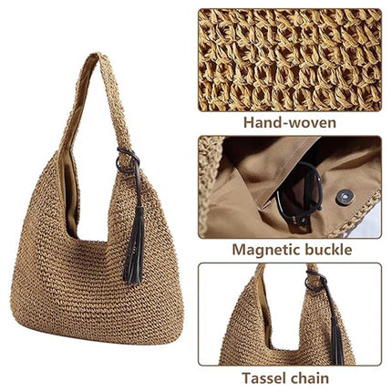 Large Capacity Fashion Woven Straw Shoulder Bag Simple Design for Everyday Use